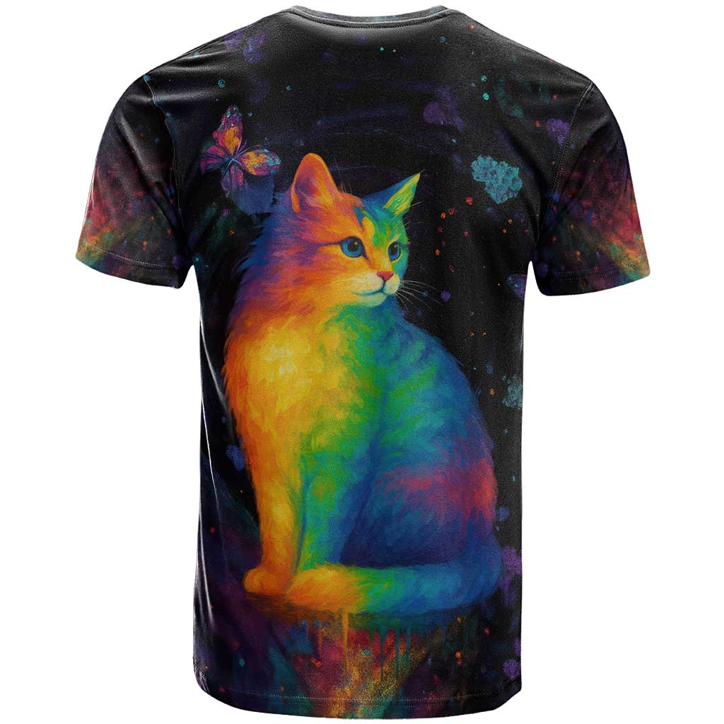 Cat Colorful Christmas T-Shirt Xmas Holiday Patterns Graphic Tee