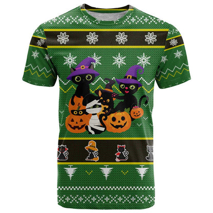 Cat Cute Witcher Noel Christmas T-Shirt Xmas Holiday Patterns Graphic Tee