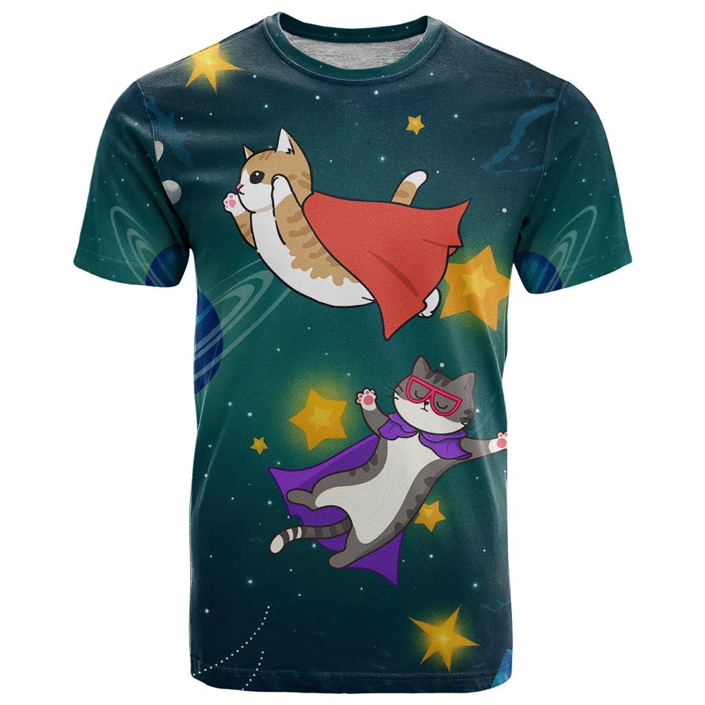 Cat Galaxy Christmas T-Shirt Xmas Holiday Patterns Graphic Tee