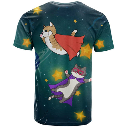 Cat Galaxy Christmas T-Shirt Xmas Holiday Patterns Graphic Tee