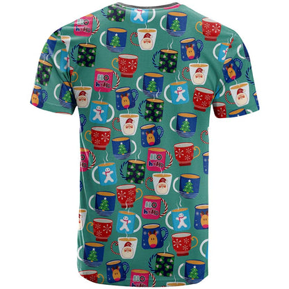 Christmas Teapot Group T-Shirt Xmas Holiday Patterns Graphic Tee