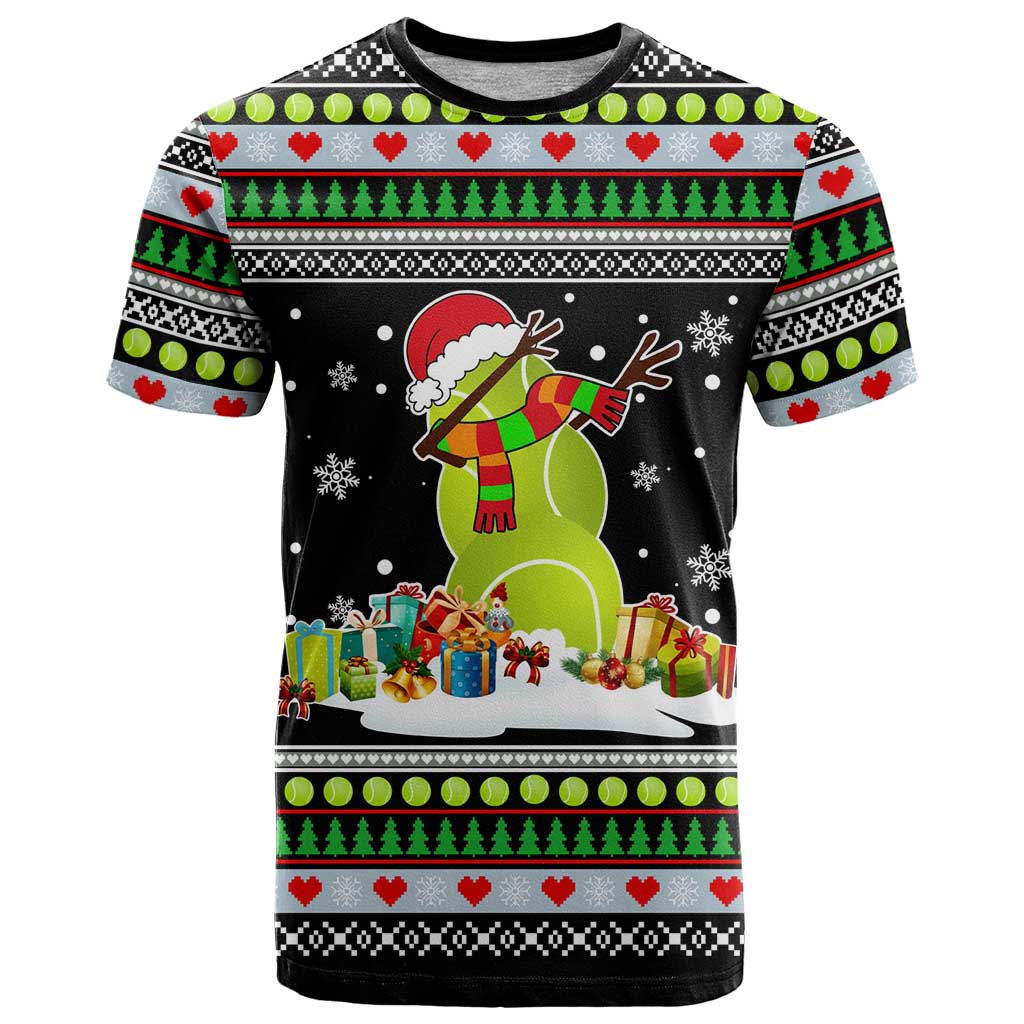 Christmas Tennis Snowman T-Shirt Xmas Holiday Patterns Graphic Tee