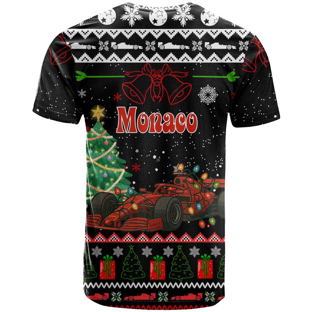 Monaco Christmas T-Shirt with Race Car Christmas Tree and Snowflake Holiday Graphic Tee