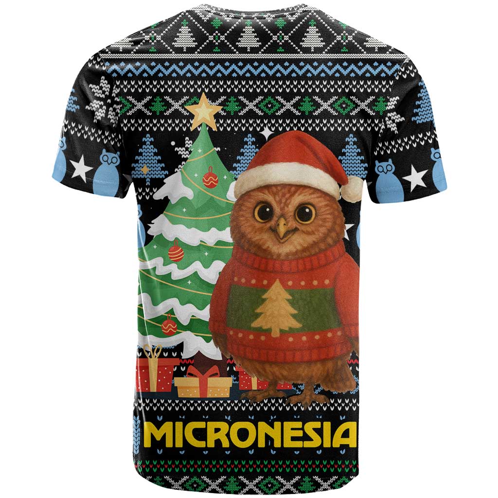 Micronesia Christmas T-Shirt with Santa Owl Christmas Tree Gifts and Snowflake Graphic Tee