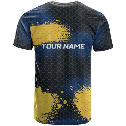 Custom Camo Redfish T-Shirt with Colorful Fish Design, Yellow Splatter Pattern Graphic Tee