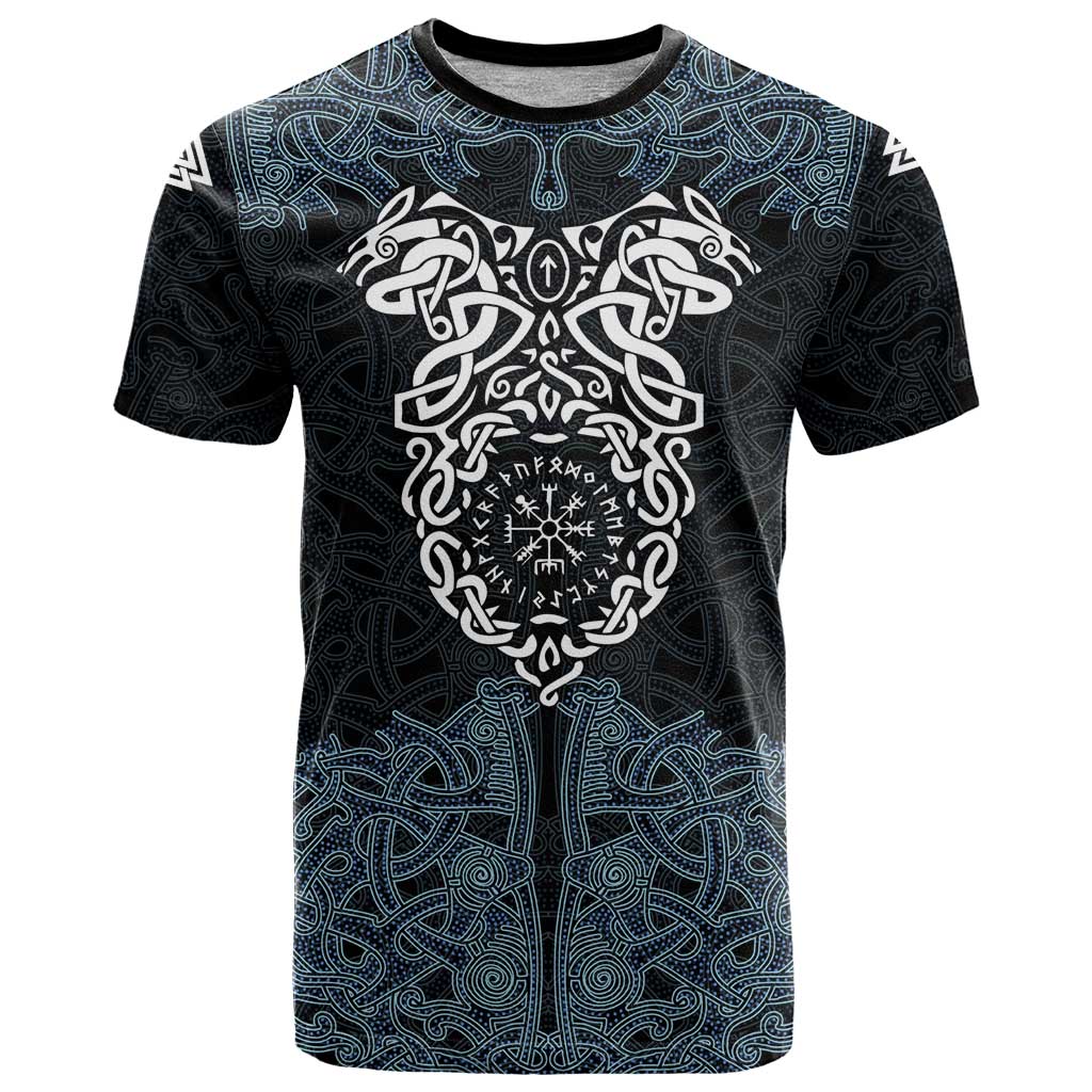 Viking Vegvisir Symbol T-Shirt with Runes and Intricate Knotwork Norse Protection Tribute Graphic Tee