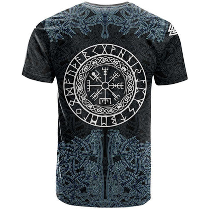 Viking Vegvisir Symbol T-Shirt with Runes and Intricate Knotwork Norse Protection Tribute Graphic Tee