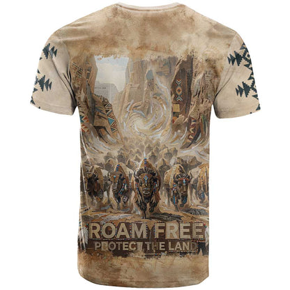 Buffalo Skull T-Shirt Feathers Tribal Map and Historical Indigenous Native American Heritage Bison Graphic Tee