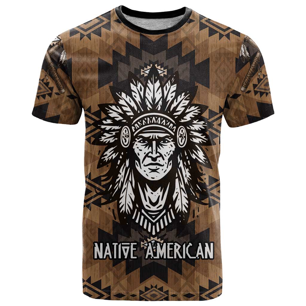 Native American Chief Warrior T-Shirt Feather Headdress and Horse Tribal Arrow Pattern Graphic Tee