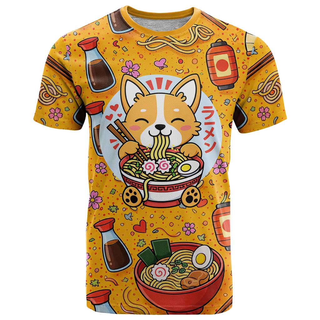 Kawaii Ramen Cute Anime Dog Corgi T-Shirt Japanese Noodles Graphic Tee