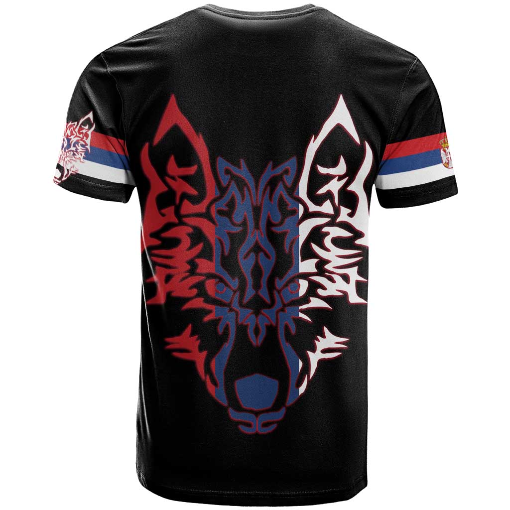Serbia T-Shirt with Wolf Head Graphic, Howling Wolf, and National Flag Stripes Graphic Tee