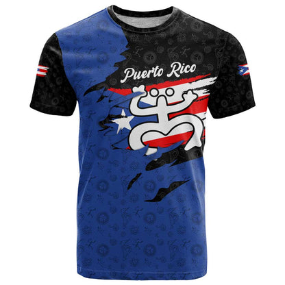 Puerto Rico T-Shirt with Coqui Frog Symbol and Distressed Flag Design Graphic Tee