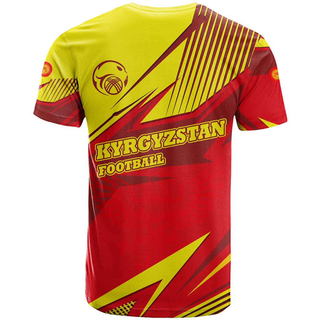 Kyrgyzstan Football T-Shirt Red and Yellow Sports with National Emblem Design Graphic Tee