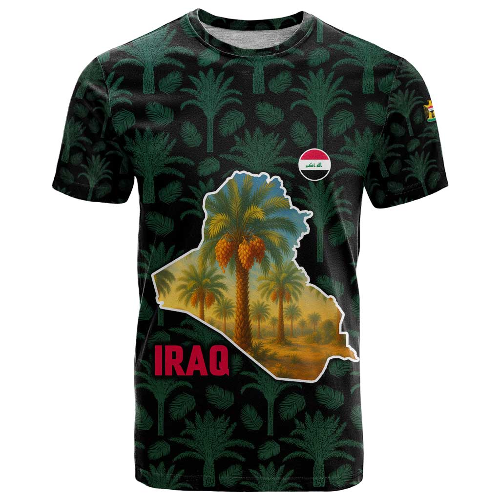 Iraq T-Shirt with Palm Tree Landscape and Map Silhouette Design Graphic Tee