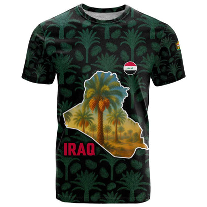 Iraq T-Shirt with Palm Tree Landscape and Map Silhouette Design Graphic Tee