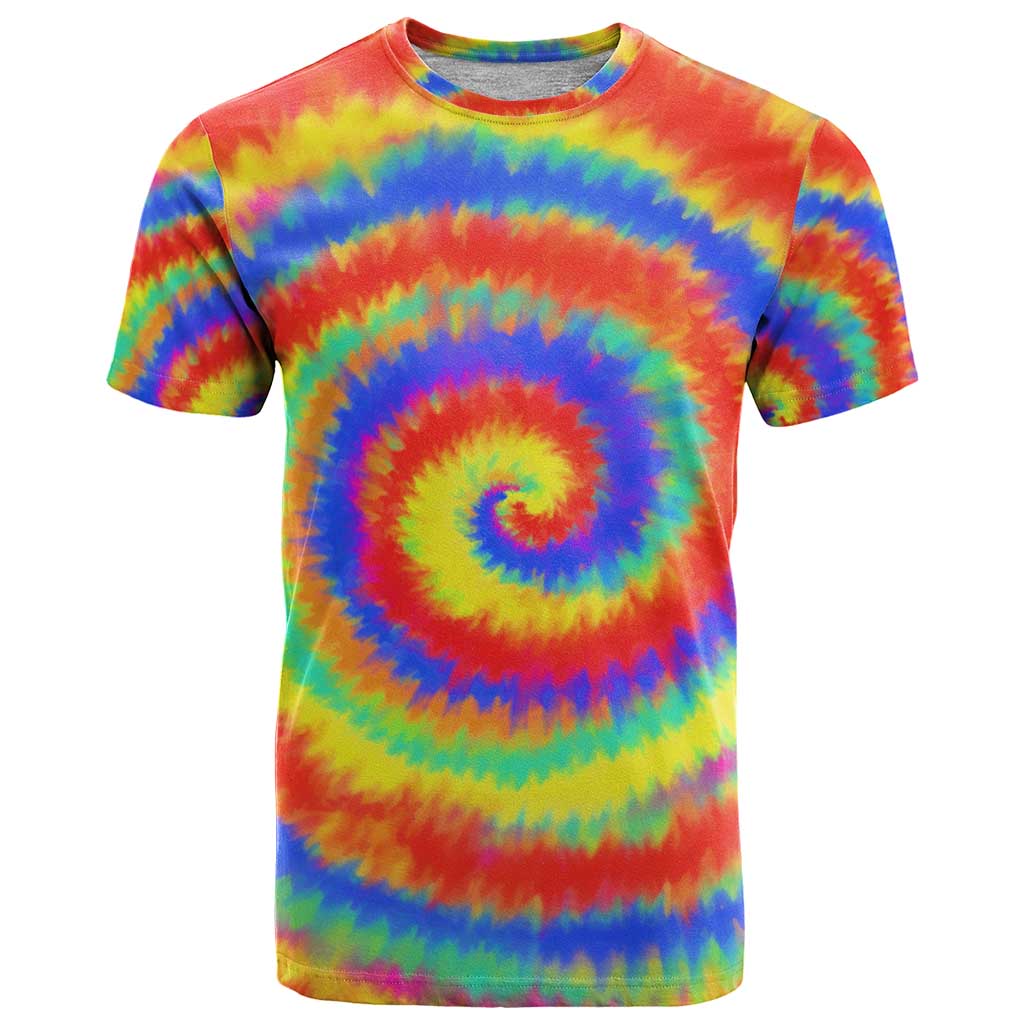 Colorful Tie Dye Spiral Goft T-Shirt Custom Name in Retro Psychedelic Style Design Graphic Tee