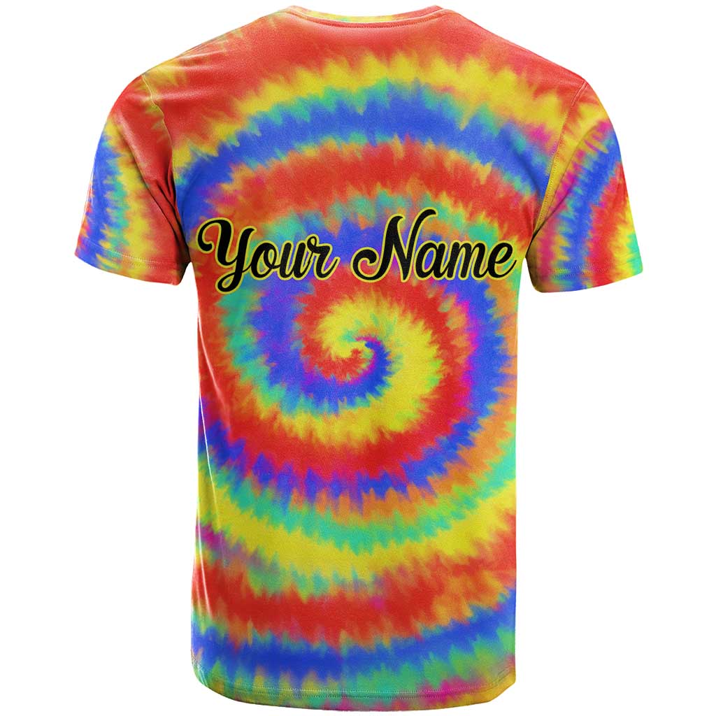 Colorful Tie Dye Spiral Goft T-Shirt Custom Name in Retro Psychedelic Style Design Graphic Tee