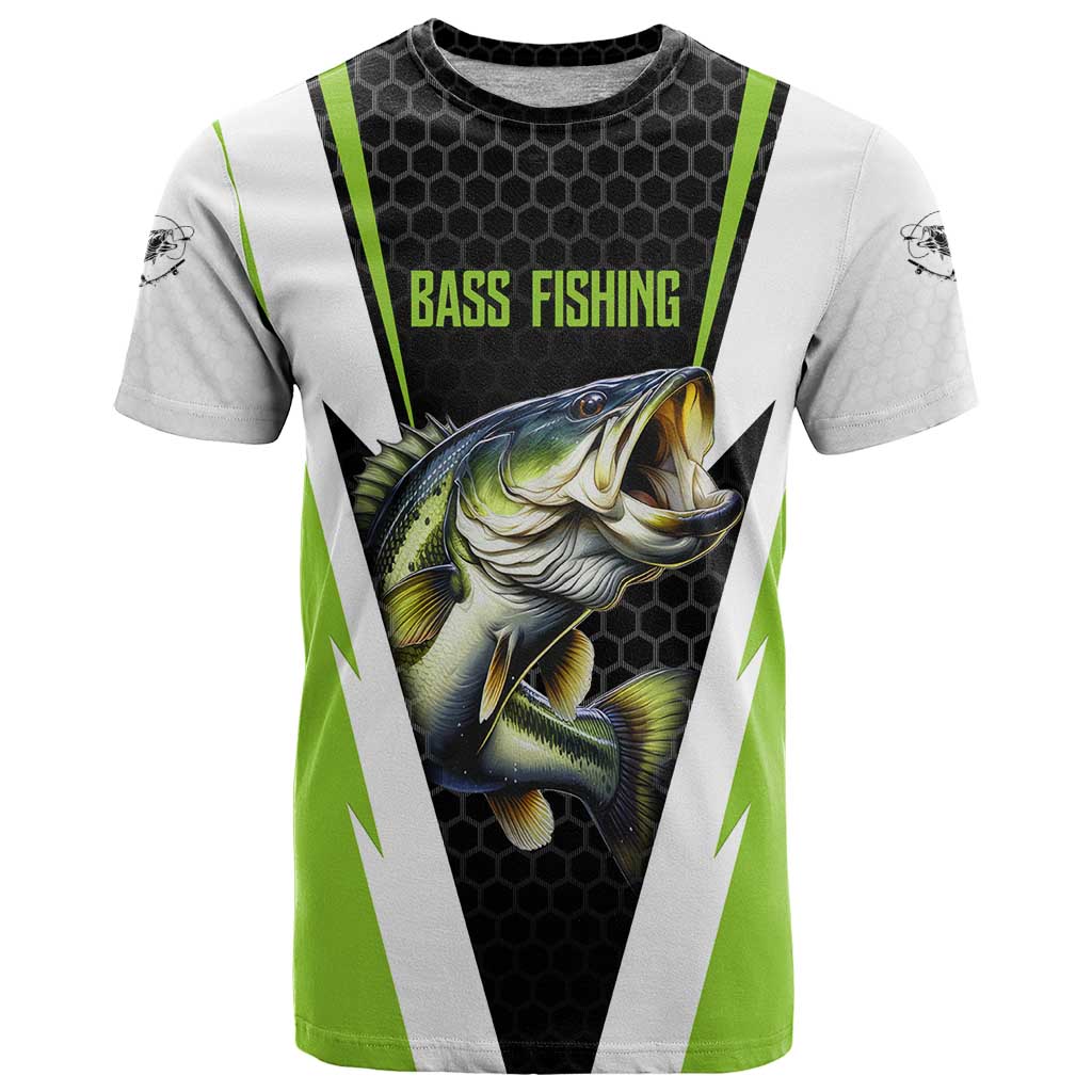 Personalized Custom Bass Fishing T-Shirt Jumping Fish Graphic and Green Black Honeycomb Graphic Tee
