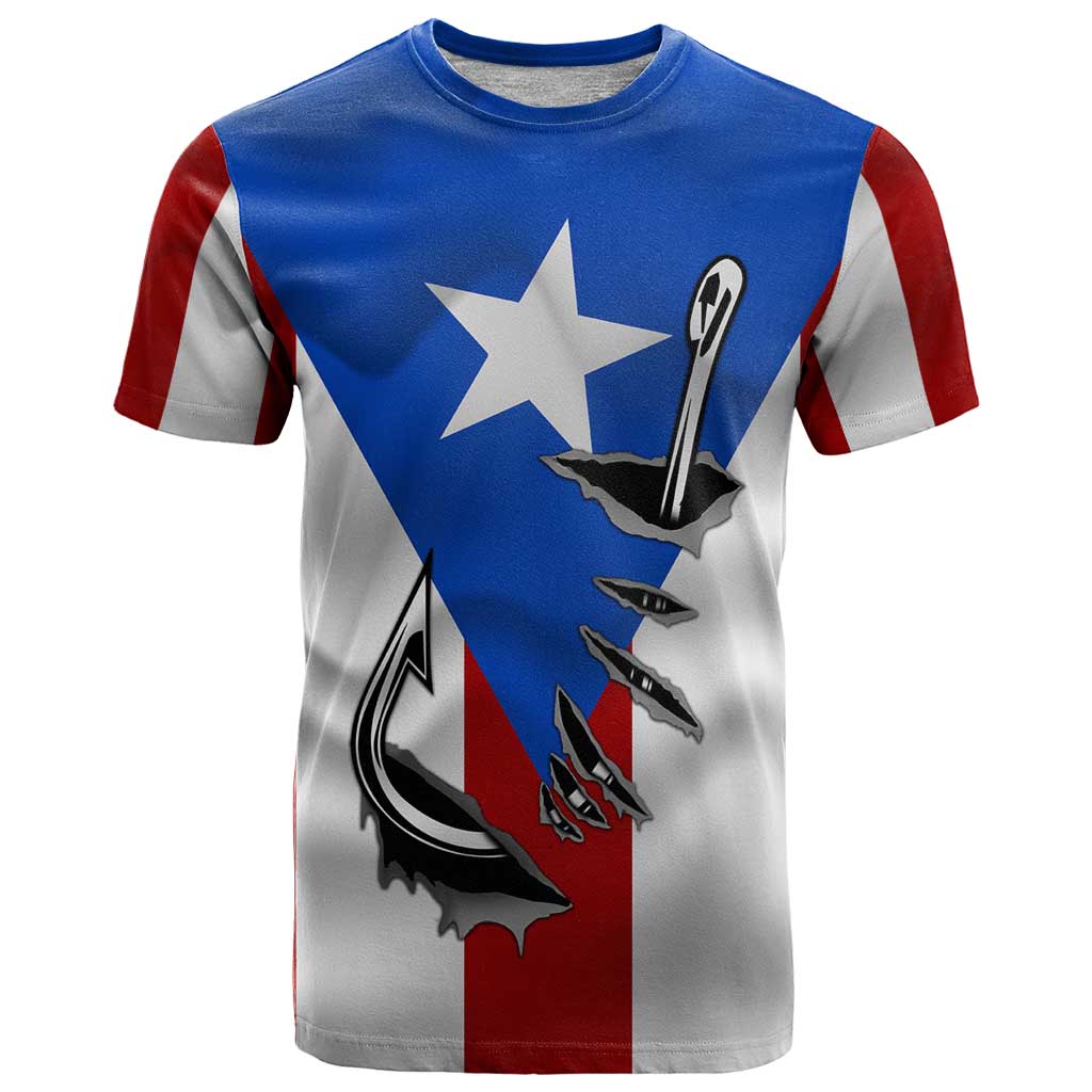 Puerto Rico Fishing T-Shirt Fish Hook Flag PR Custom Name Graphic Tee
