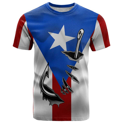 Puerto Rico Fishing T-Shirt Fish Hook Flag PR Custom Name Graphic Tee