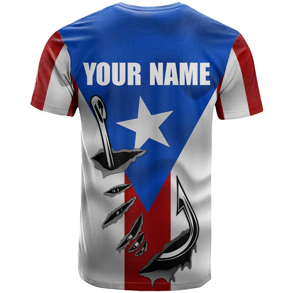 Puerto Rico Fishing T-Shirt Fish Hook Flag PR Custom Name Graphic Tee
