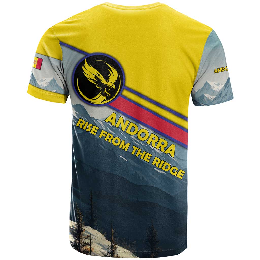 Andorra T-Shirt with Mountain Ridge and Eagle Emblem Design Graphic Tee
