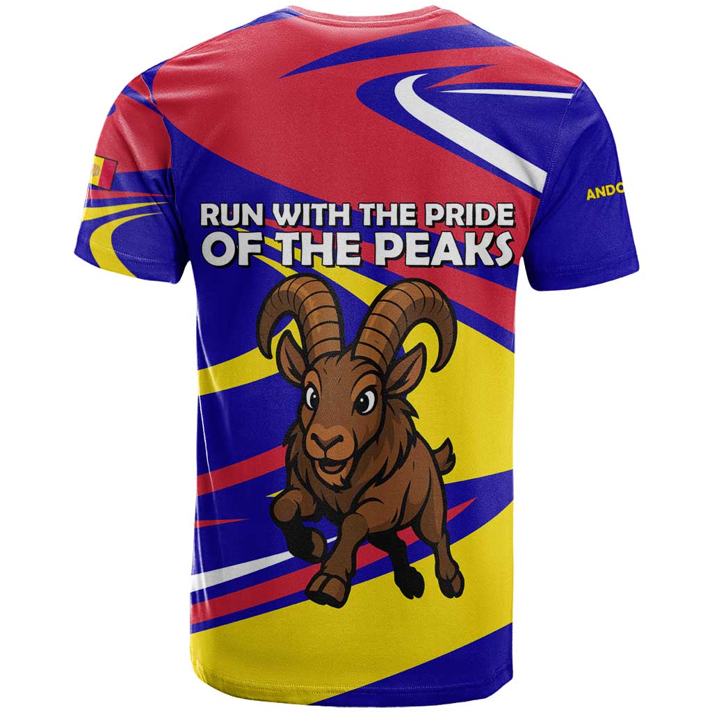 Andorra T-Shirt with Cartoon Ibex and Swirl Stripe Design Graphic Tee