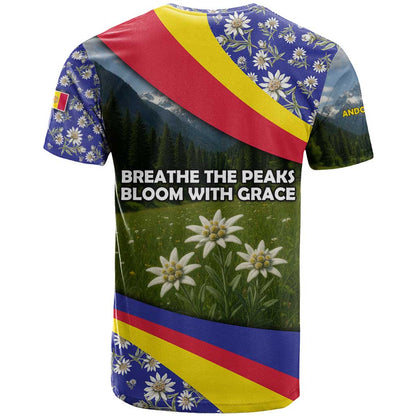 Andorra T-Shirt with Edelweiss Mountain Landscape Design Graphic Tee