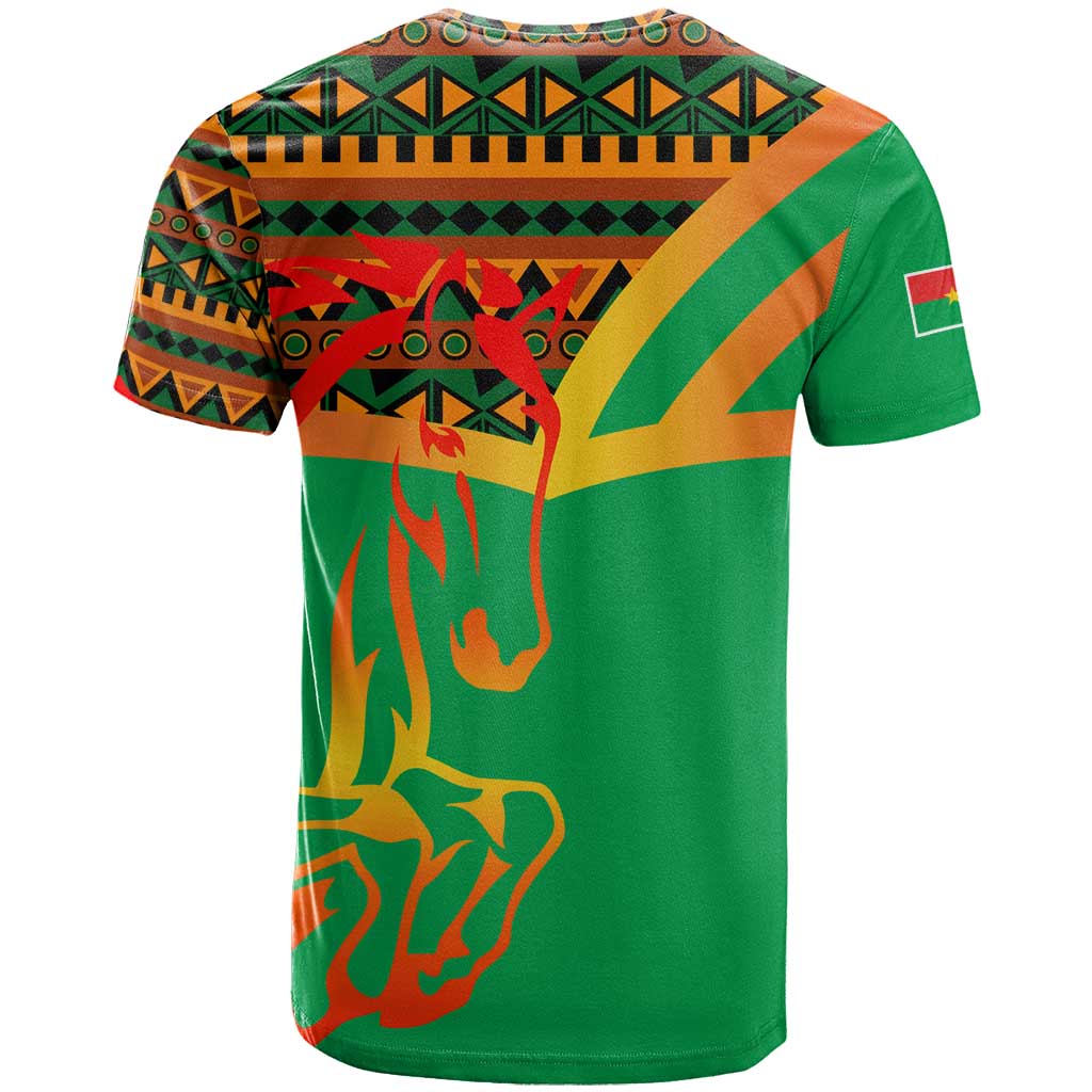 Burkina Faso T-Shirt with Green Tribal Pattern Design and National Flag Motif Graphic Tee