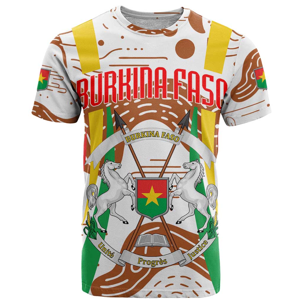 Burkina Faso T-Shirt with Brown White Yellow Abstract Design Graphic Tee