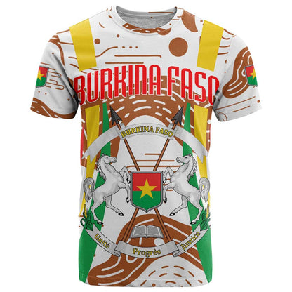 Burkina Faso T-Shirt with Brown White Yellow Abstract Design Graphic Tee