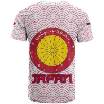 Japan Christmas T-Shirt with Sleeping Polar Bear Pine Trees and Chrysanthemum Crest Pattern Graphic Tee