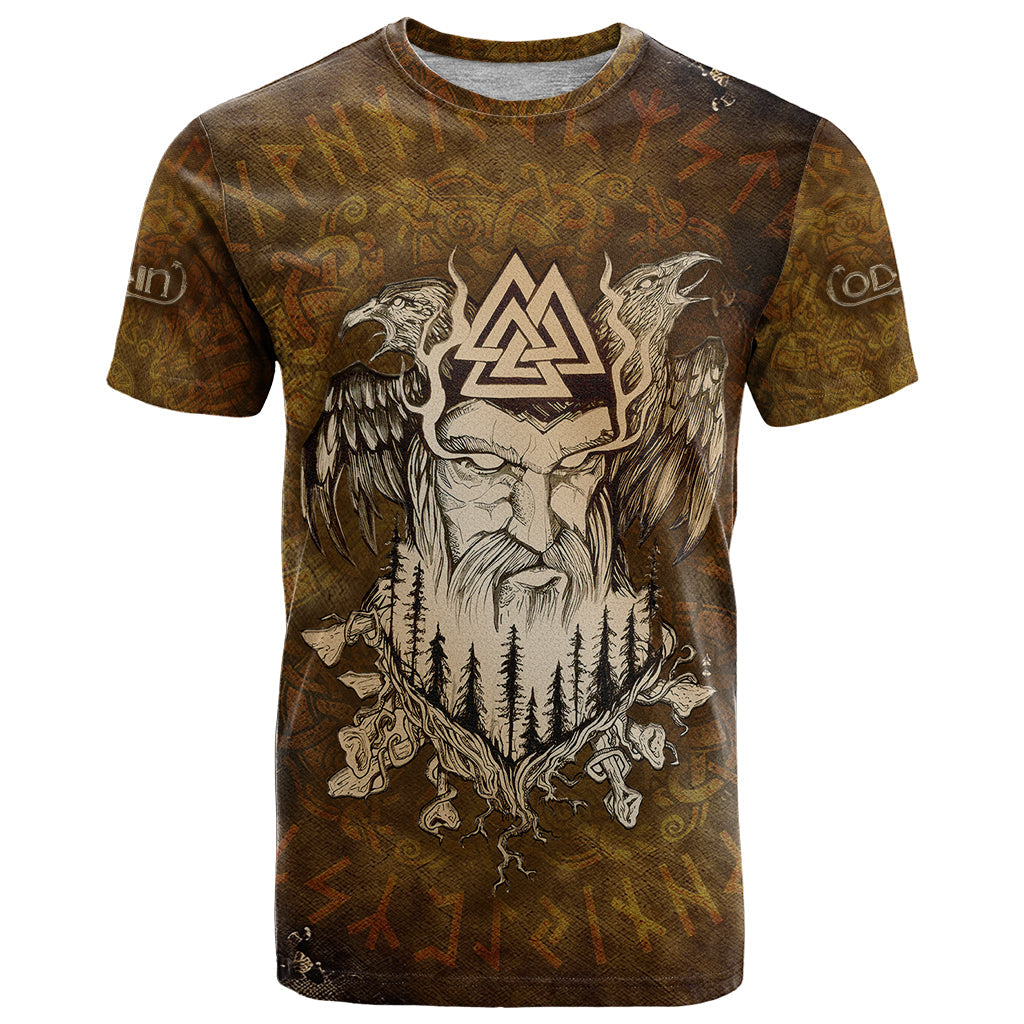 Odin Viking T-Shirt Valknut, Ravens, and Enchanted Forest Graphic Tee
