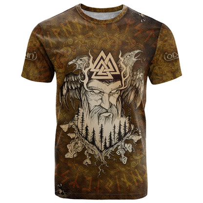 Odin Viking T-Shirt Valknut, Ravens, and Enchanted Forest Graphic Tee