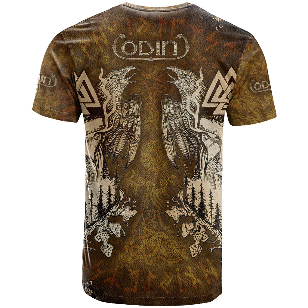 Odin Viking T-Shirt Valknut, Ravens, and Enchanted Forest Graphic Tee