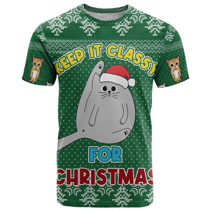 Cat Keep It Classy Christmas T-Shirt Xmas Holiday Patterns Graphic Tee