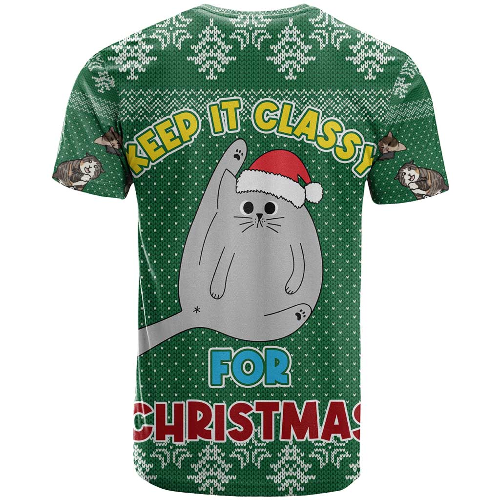 Cat Keep It Classy Christmas T-Shirt Xmas Holiday Patterns Graphic Tee