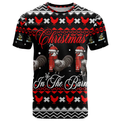 Chicken Farm Christmas T-Shirt Xmas Holiday Patterns Graphic Tee