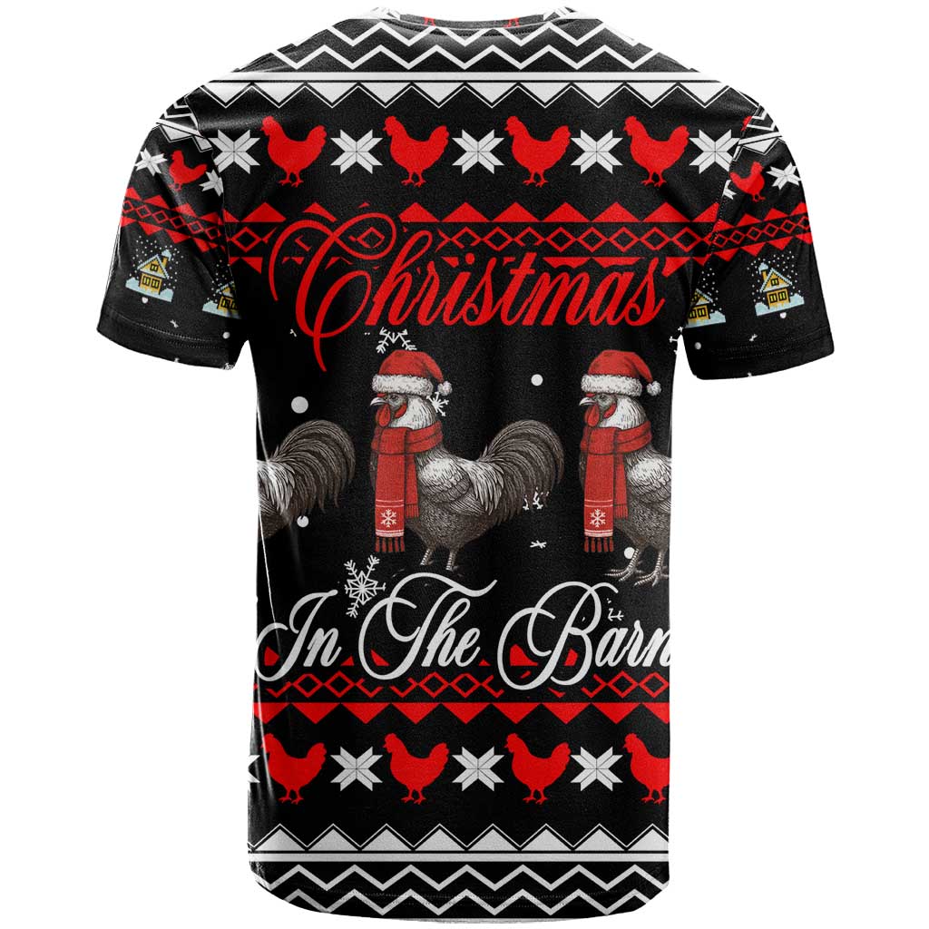 Chicken Farm Christmas T-Shirt Xmas Holiday Patterns Graphic Tee