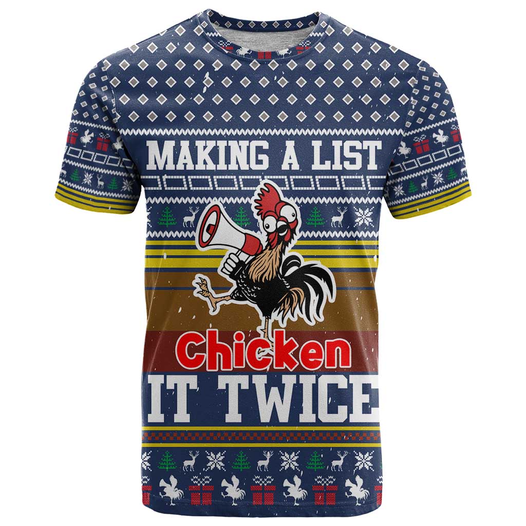 Chicken It Twice Christmas T-Shirt Xmas Holiday Patterns Graphic Tee