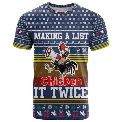 Chicken It Twice Christmas T-Shirt Xmas Holiday Patterns Graphic Tee