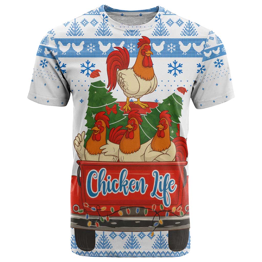 Chicken Life Christmas T-Shirt Xmas Holiday Patterns Graphic Tee