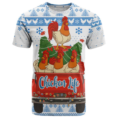 Chicken Life Christmas T-Shirt Xmas Holiday Patterns Graphic Tee