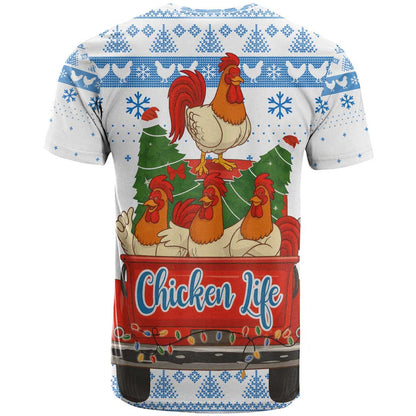 Chicken Life Christmas T-Shirt Xmas Holiday Patterns Graphic Tee