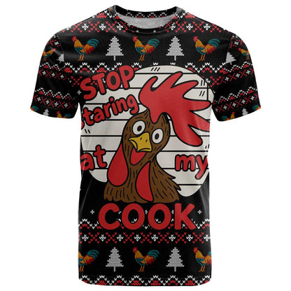 Chicken Stop Christmas T-Shirt Xmas Holiday Patterns Graphic Tee
