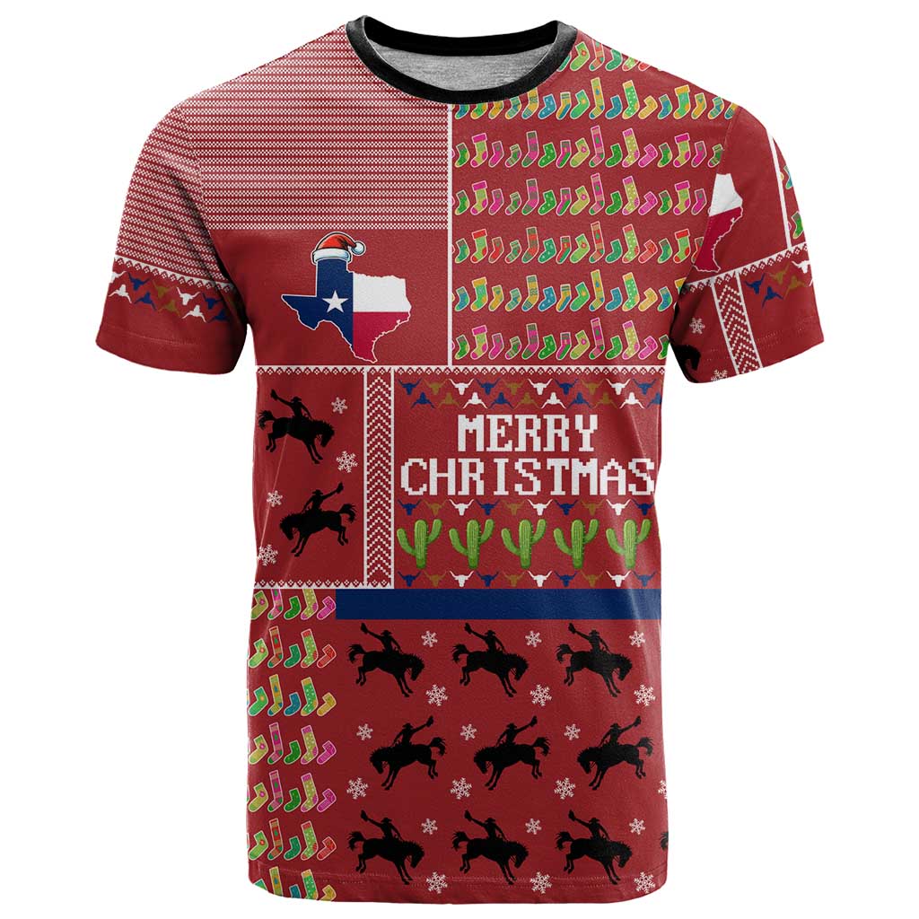 Texas Map Merry Christmas T-Shirt Xmas Holiday Patterns Graphic Tee
