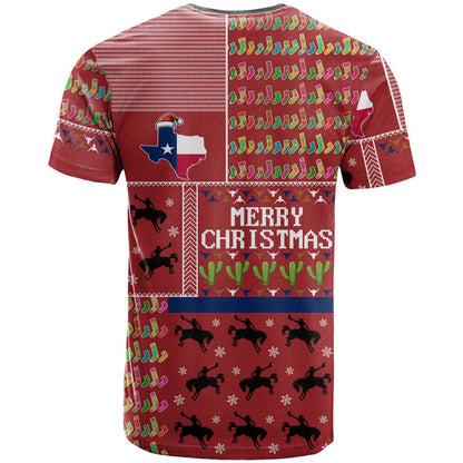 Texas Map Merry Christmas T-Shirt Xmas Holiday Patterns Graphic Tee