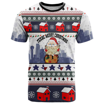 Texas Santa Christmas T-Shirt Xmas Holiday Patterns Graphic Tee