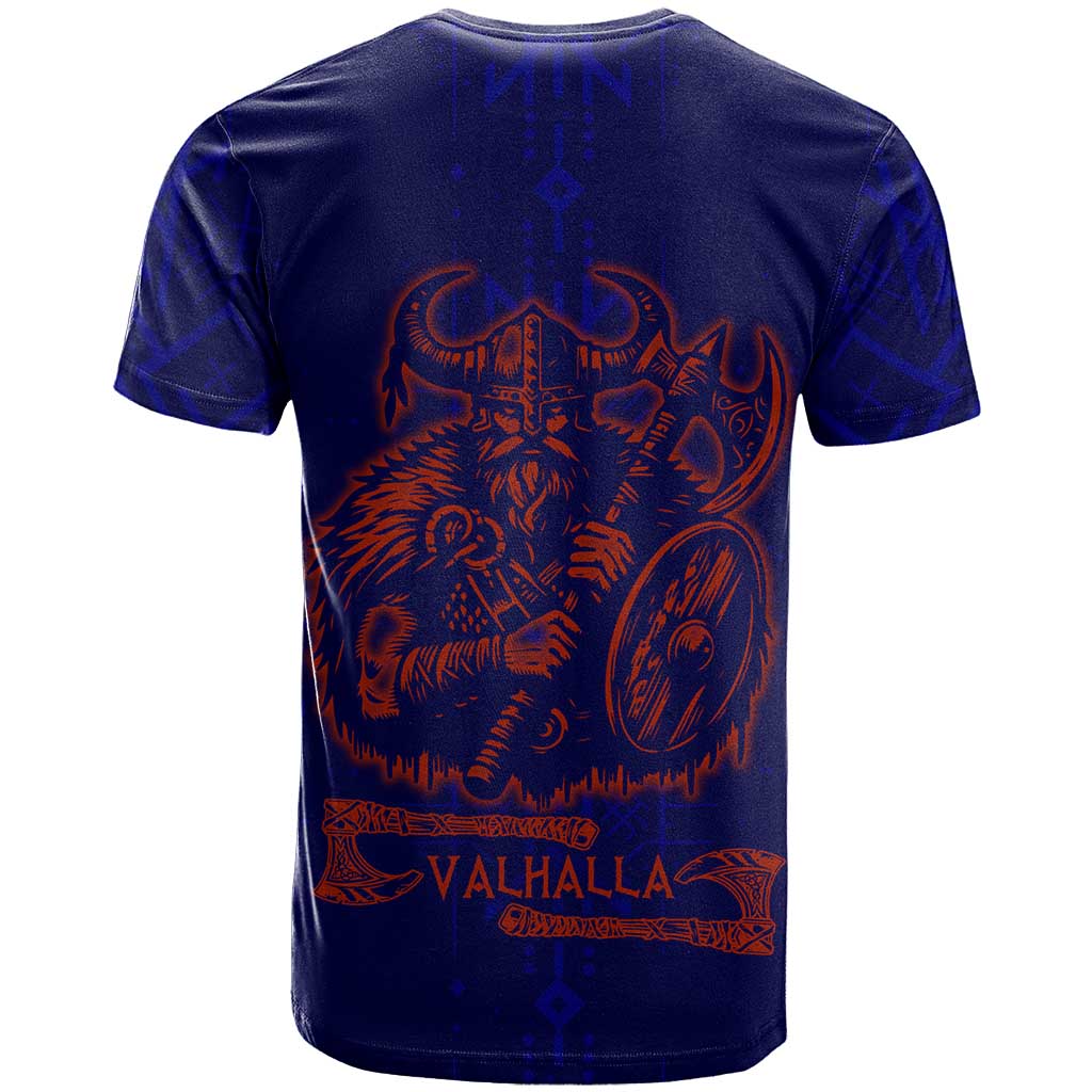 Valhalla Warrior Viking T-Shirt with Axes and Norse Symbols Norse Mythology Tribute Graphic Tee