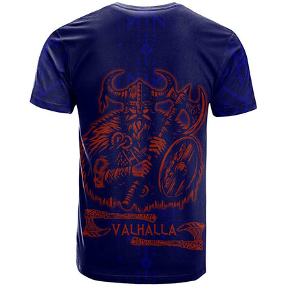 Valhalla Warrior Viking T-Shirt with Axes and Norse Symbols Norse Mythology Tribute Graphic Tee
